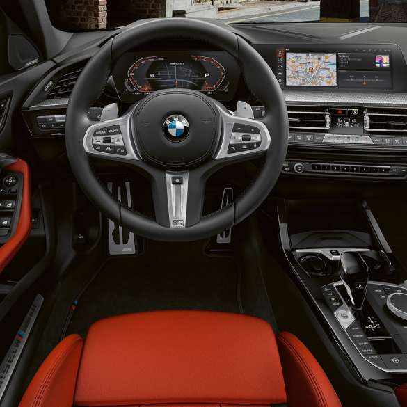 BMW M135i xDrive, interior F40. BMW M135i xDrive interior with M Leather steering wheel and M Sport seats F40.