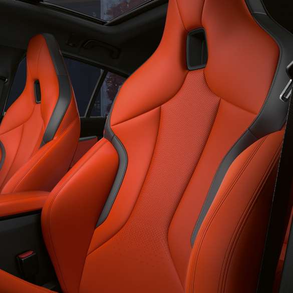 M Sport seats with integrated headrest F40. Athletic M Sport seats with integrated headrest in the interior of the BMW M135i xDrive F40.