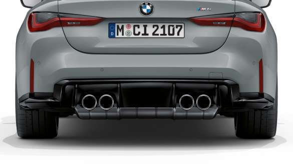 Tailpipe finishers in Chrome BMW M4 Coupé G82 2020 BMW M4 Coupé G82 2020 Tailpipe finishers in Chrome close-up