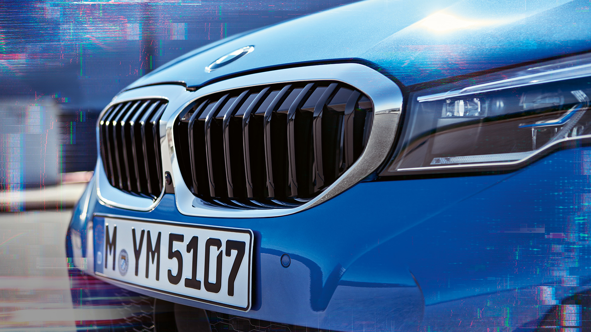 BMW 3 Series, double kidney grille G20. Close-up side view of the BMW 3 Series double kidney grille G20.