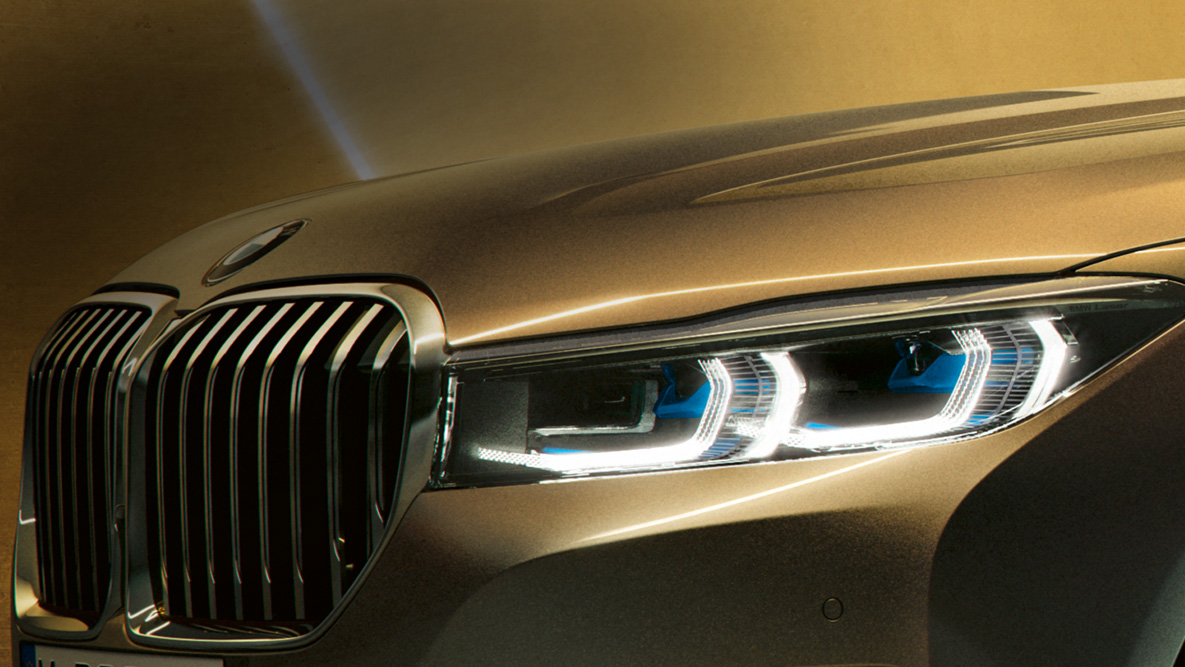 BMW 7 Series Sedan G11 laserlight BMW 7 Series Sedan G11: close-up of laserlight with blue-white beams