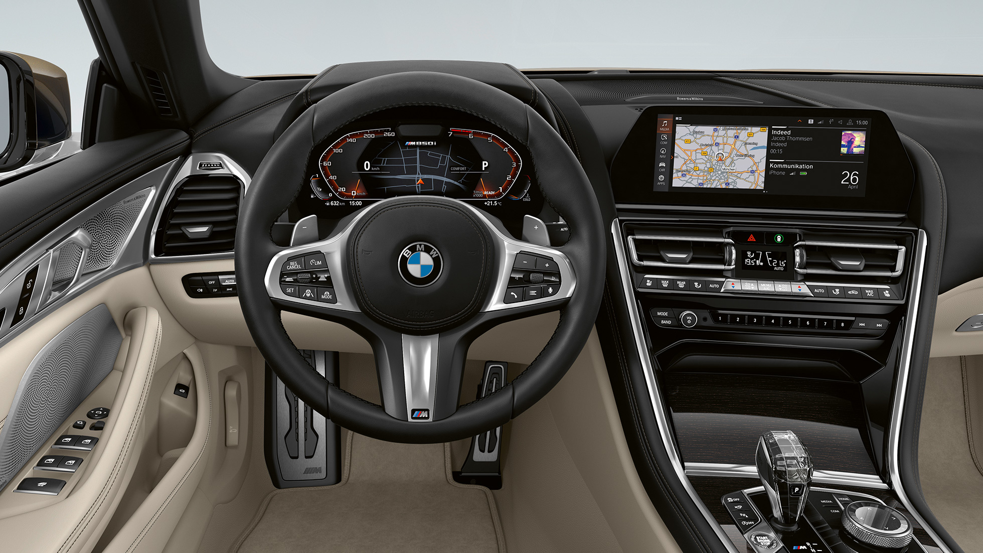 BMW M850i xDrive, Dravit Grey metallic, Cockpit with M leather steering wheel G14. BMW M850i xDrive, Dravit Grey metallic, Cockpit with M leather steering wheel G14.