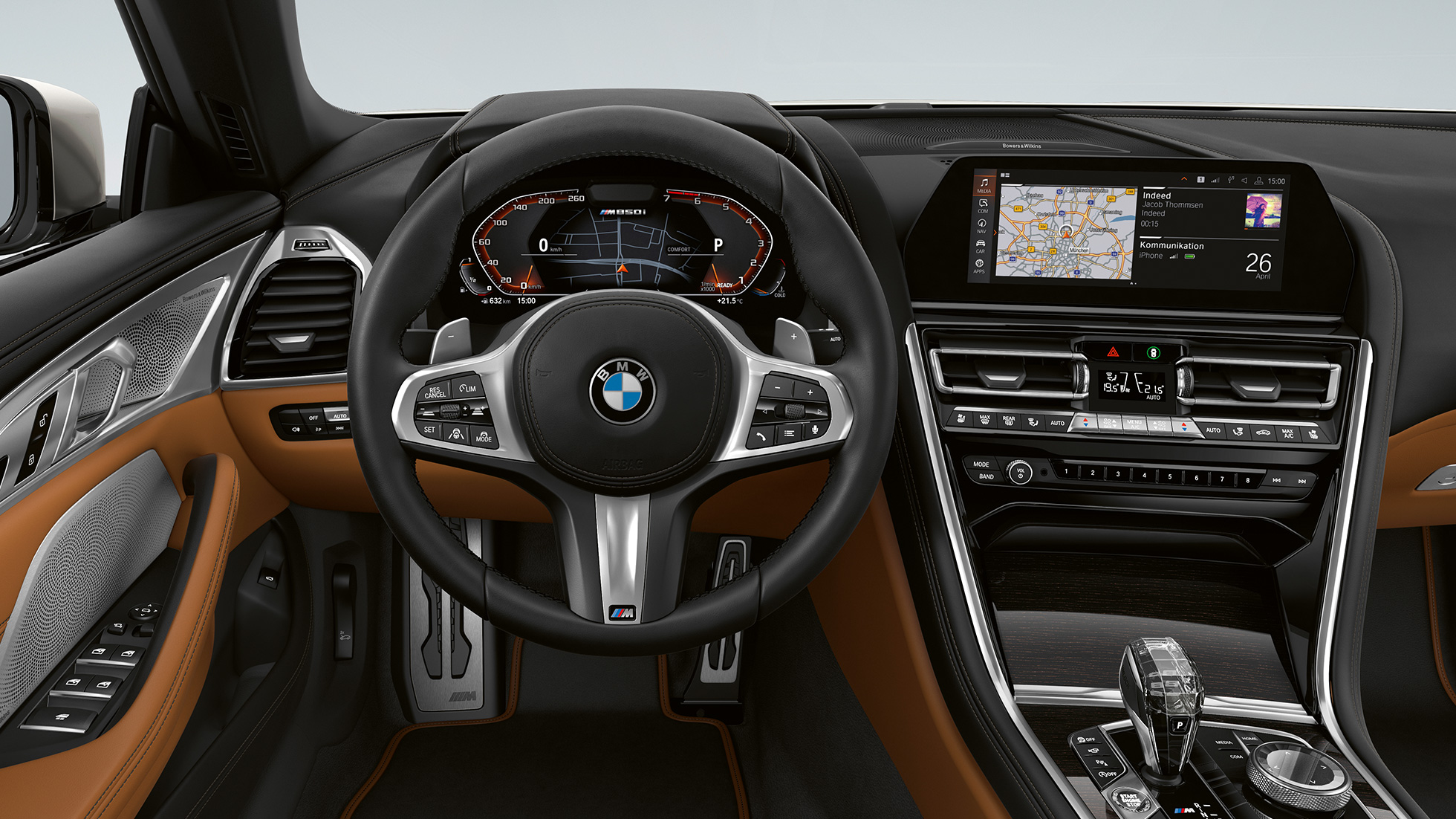 BMW M850i xDrive, Mineral White metallic, Cockpit with M leather steering wheel G14. BMW M850i xDrive, Mineral White metallic, Cockpit with M leather steering wheel G14.