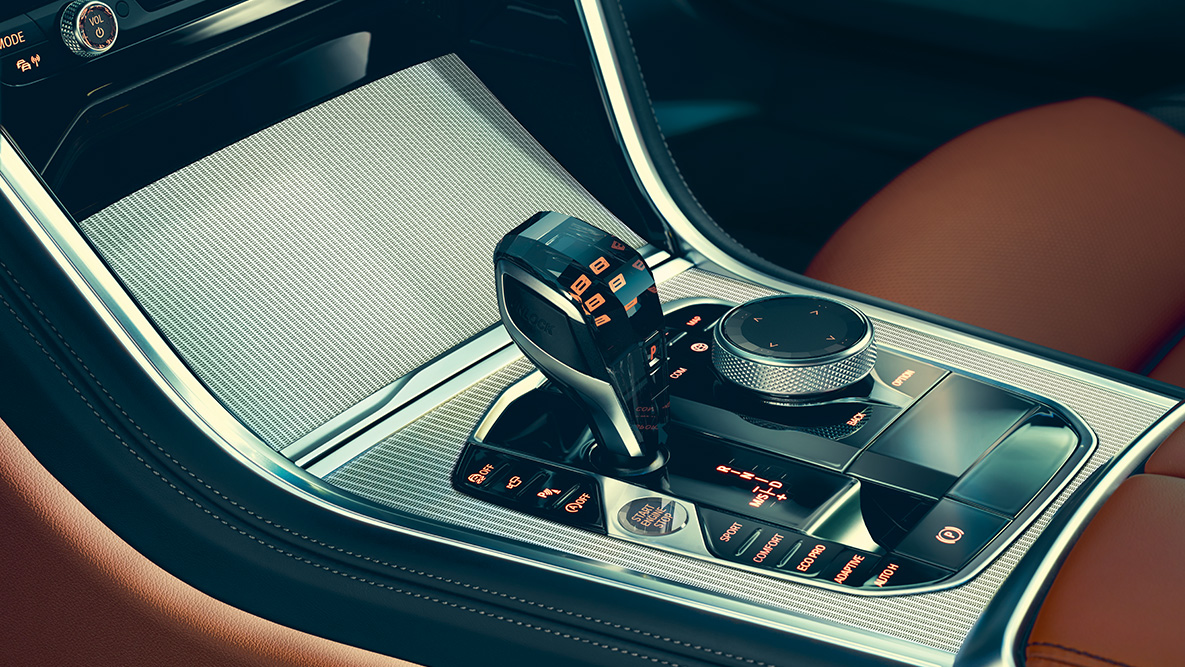 BMW 8 Series Coupé glass applications G15. Close-up of the BMW 8 Series Coupé glass applications in the interior G15.