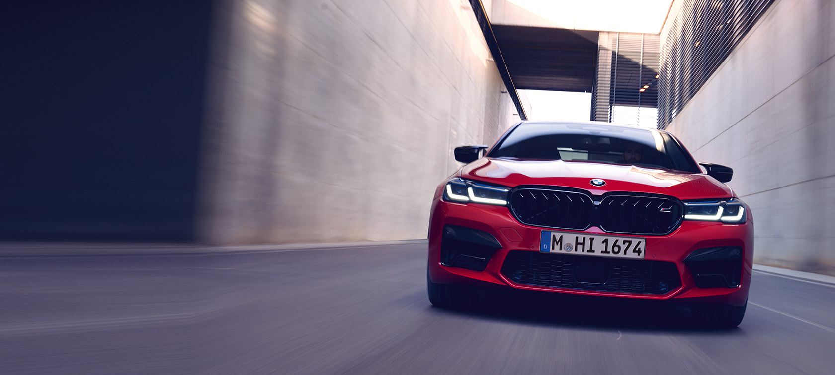 BMW M5 Competition F90 LCI Facelift 2020 BMW Individual Imola Red three-quarter front view