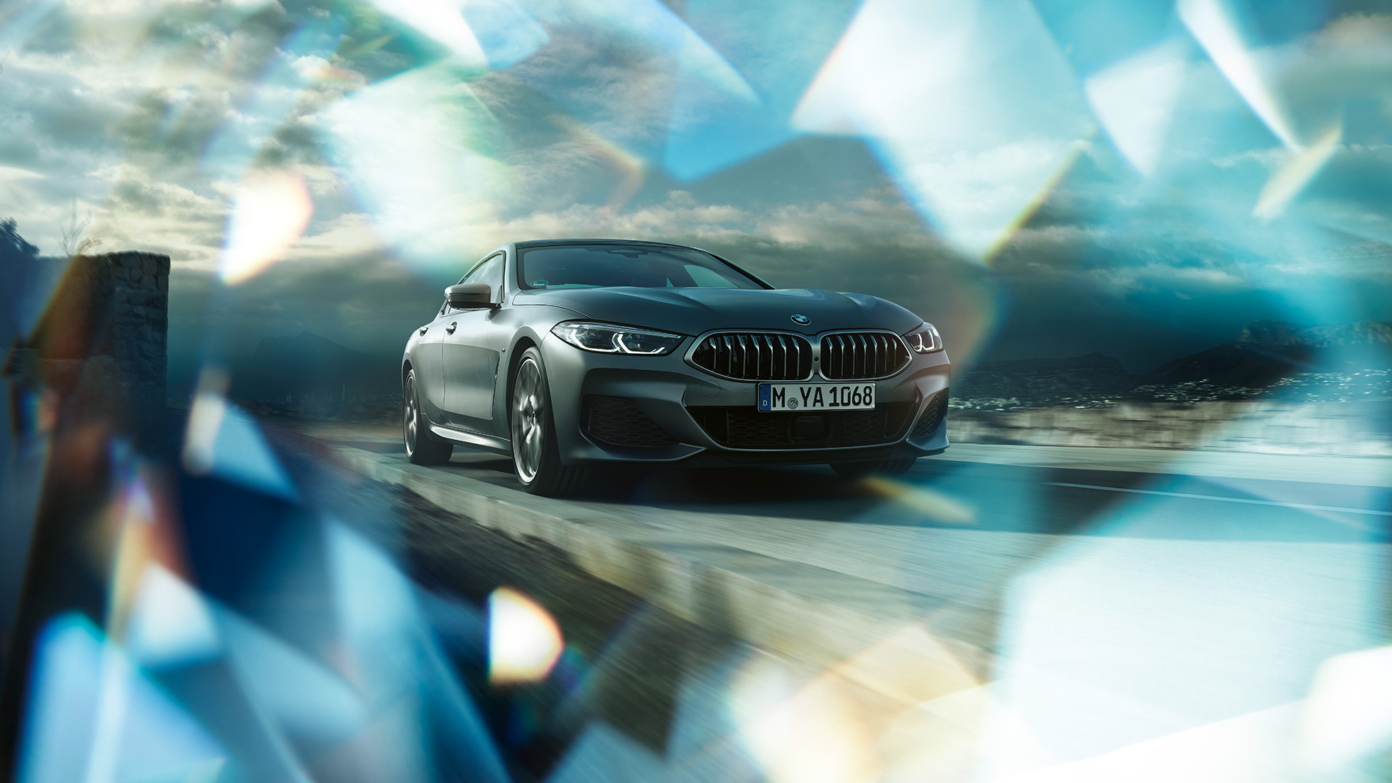 BMW M850i xDrive Gran Coupé G16 2019 three-quarter front view BMW M850i xDrive Gran Coupé G16 2019 BMW Individual Frozen Bluestone metallic three-quarter front view