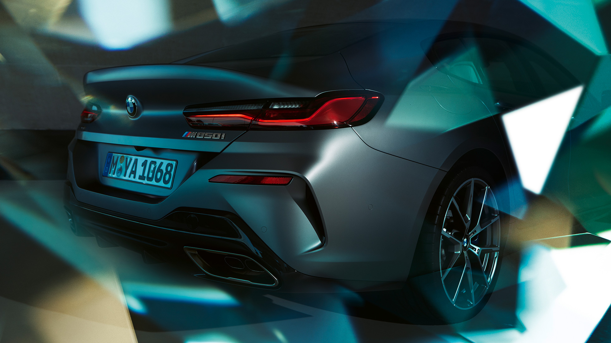 BMW M850i xDrive Gran Coupé close-up rear G16 2019 BMW M850i xDrive Gran Coupé G16 2019 BMW Individual Frozen Bluestone metallic close-up rear
