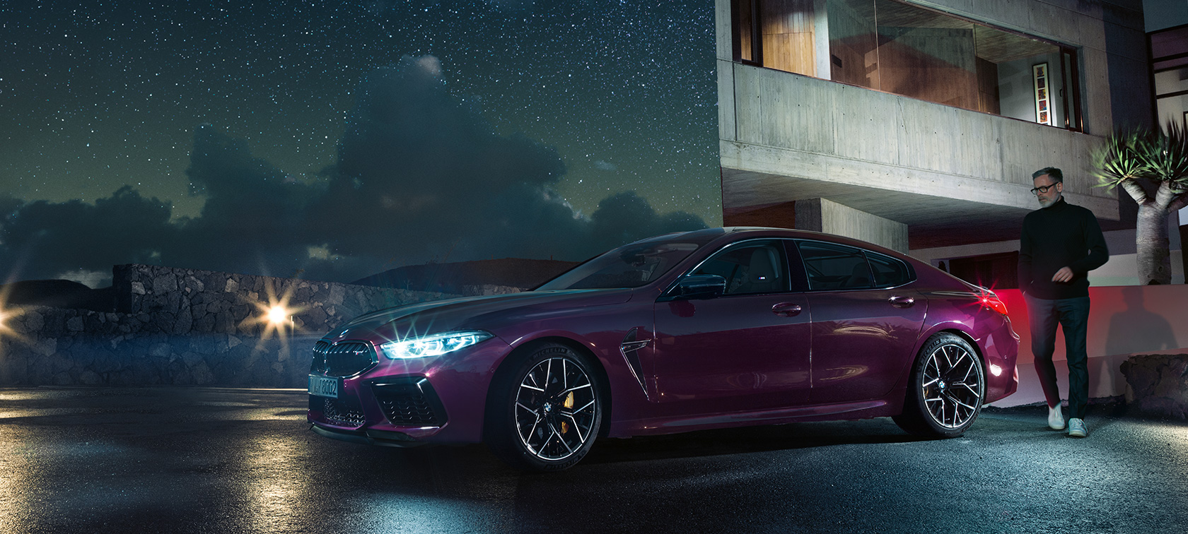 The BMW M8 Competition Gran Coupé 2020 F93 The BMW M8 Competition Gran Coupé 2020 F93 BMW Individual Ametrine metallic three-quarter side view