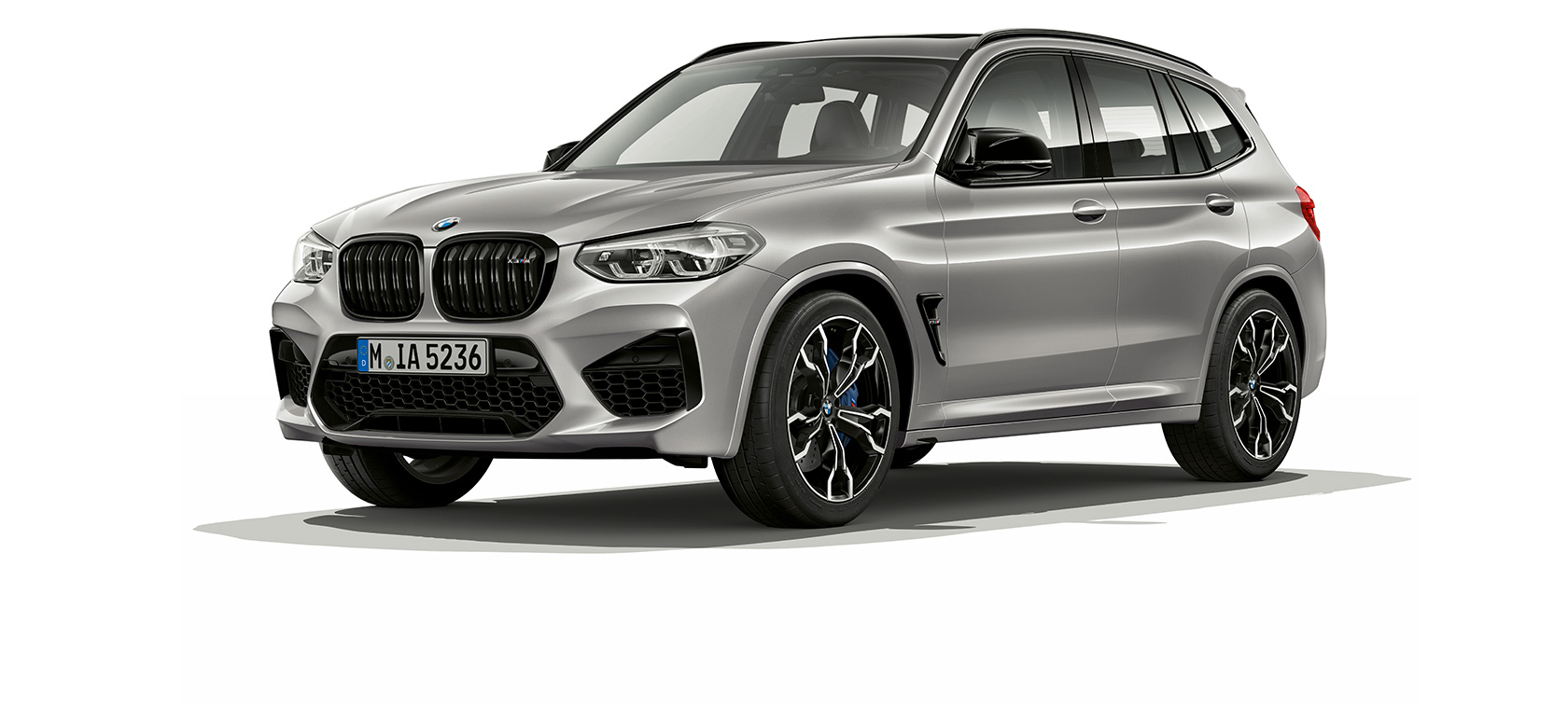 BMW X3 M Competition SUV, three-quarter front view F97. BMW X3 M Competition SUV in Donington Grey metallic, exterior, three-quarter front view F97.