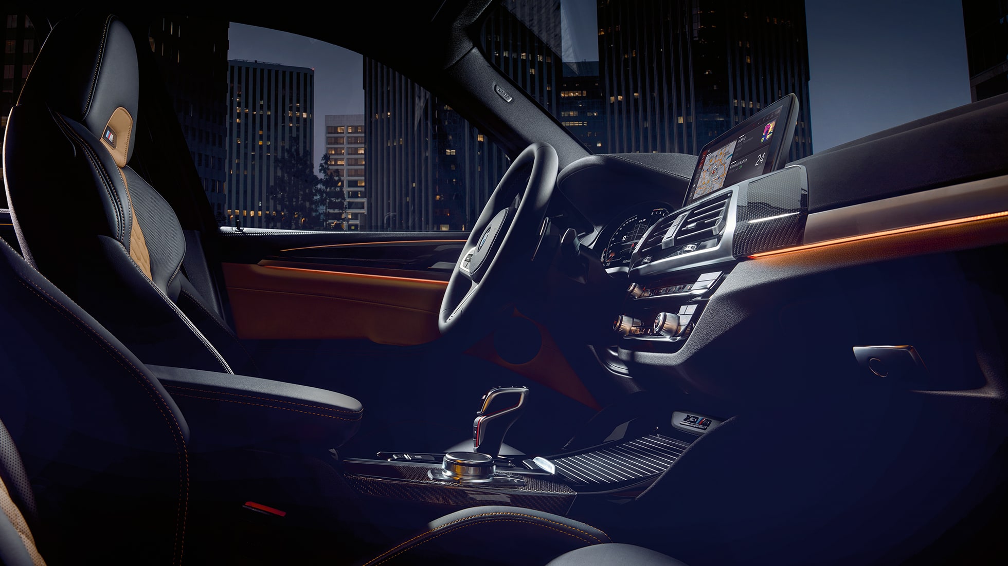 BMW X3 M Competition SUV, exclusive cockpit F97. BMW X3 M Competition SUV, interior, exclusive cockpit with M Sport seats and M leather steering wheel F97.