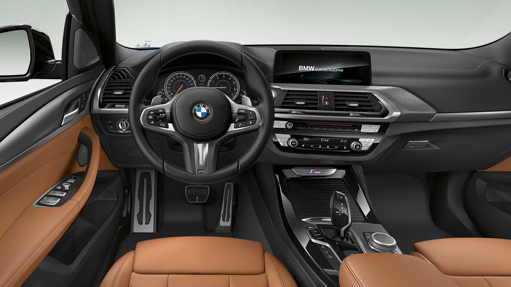 BMW X3 M40i SUV, interior, cockpit with M leather steering wheel and M Sport seats F97. BMW X3 M40i SUV, cockpit F97.