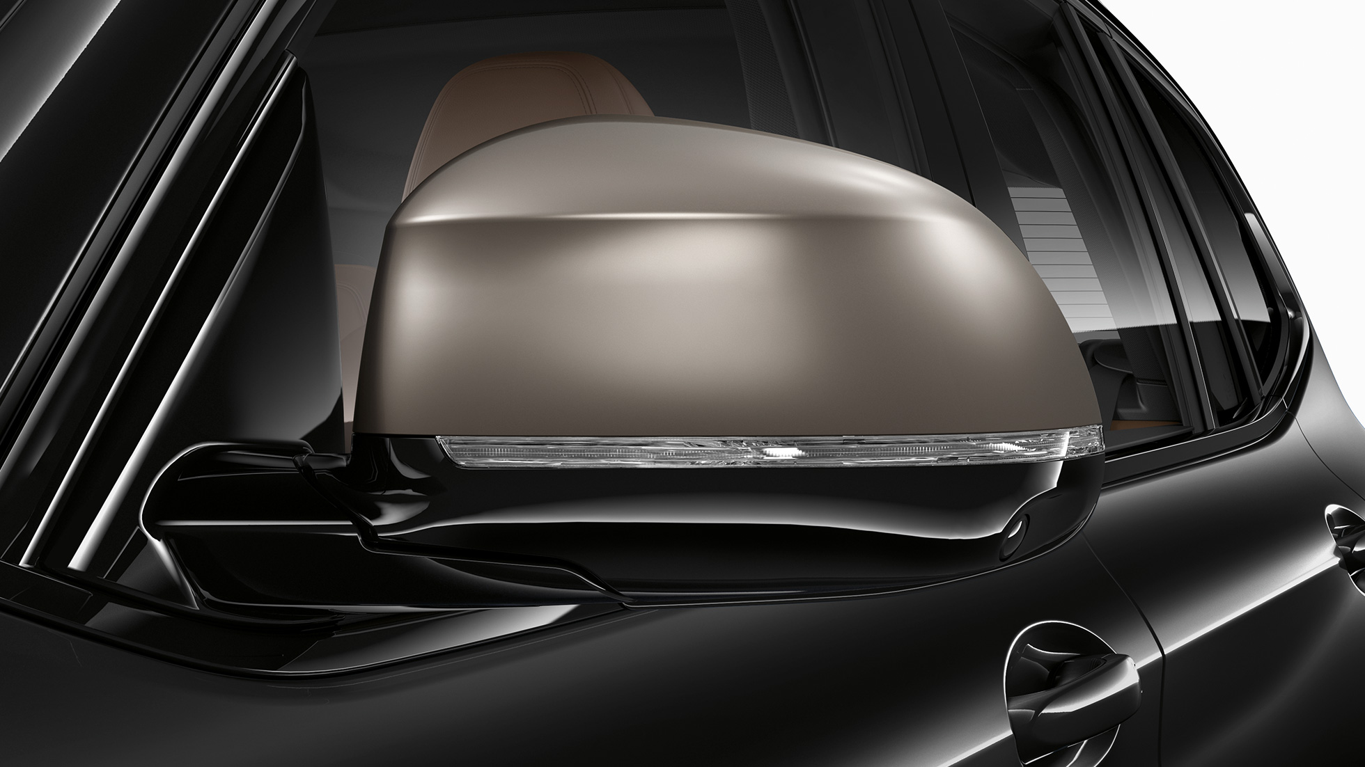 BMW X3 M40i SUV, mirror caps F97. BMW X3 M40i SUV in Black Sapphire metallic, exterior, galvanised mirror caps in Cerium Grey F97.
