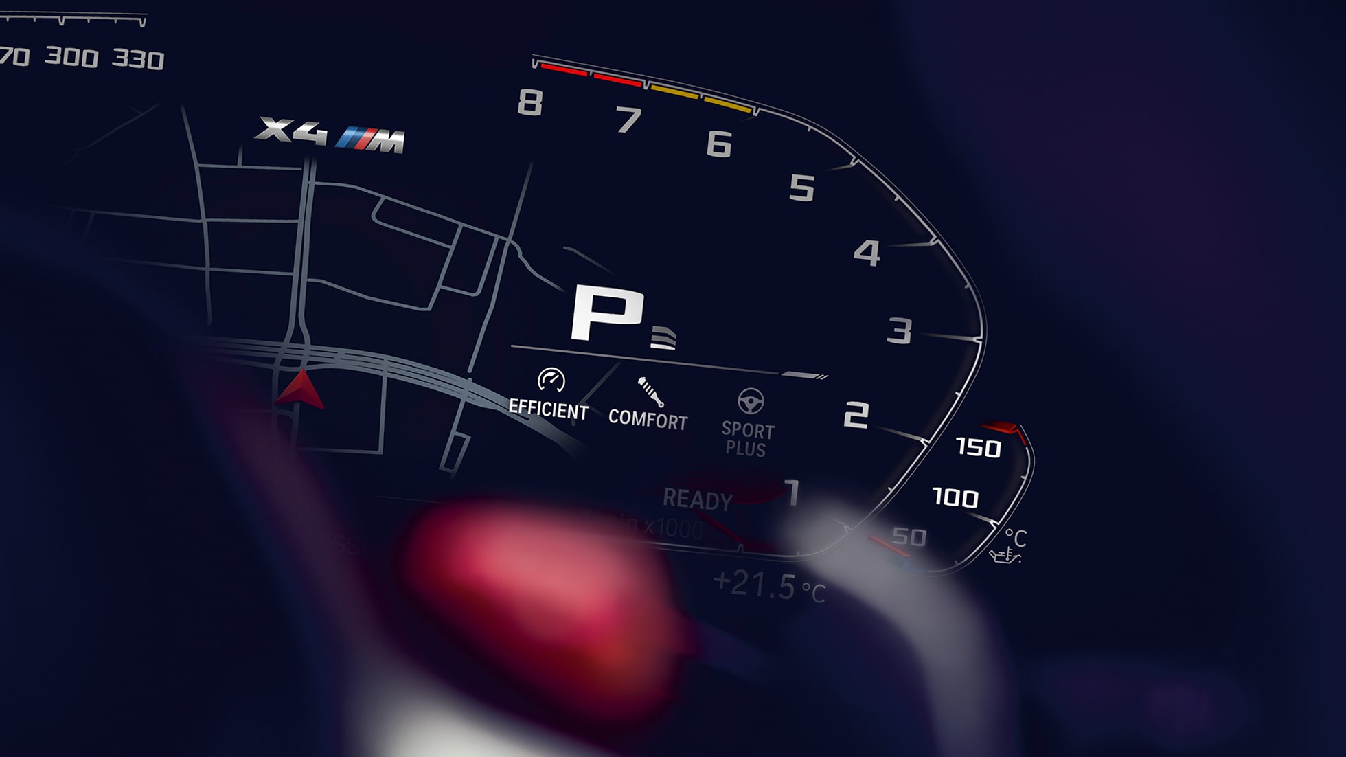 BMW X4 M Competition SUV, rev counter F98. BMW X4 M Competition SUV, interior, instrument cluster with rev counter F98.