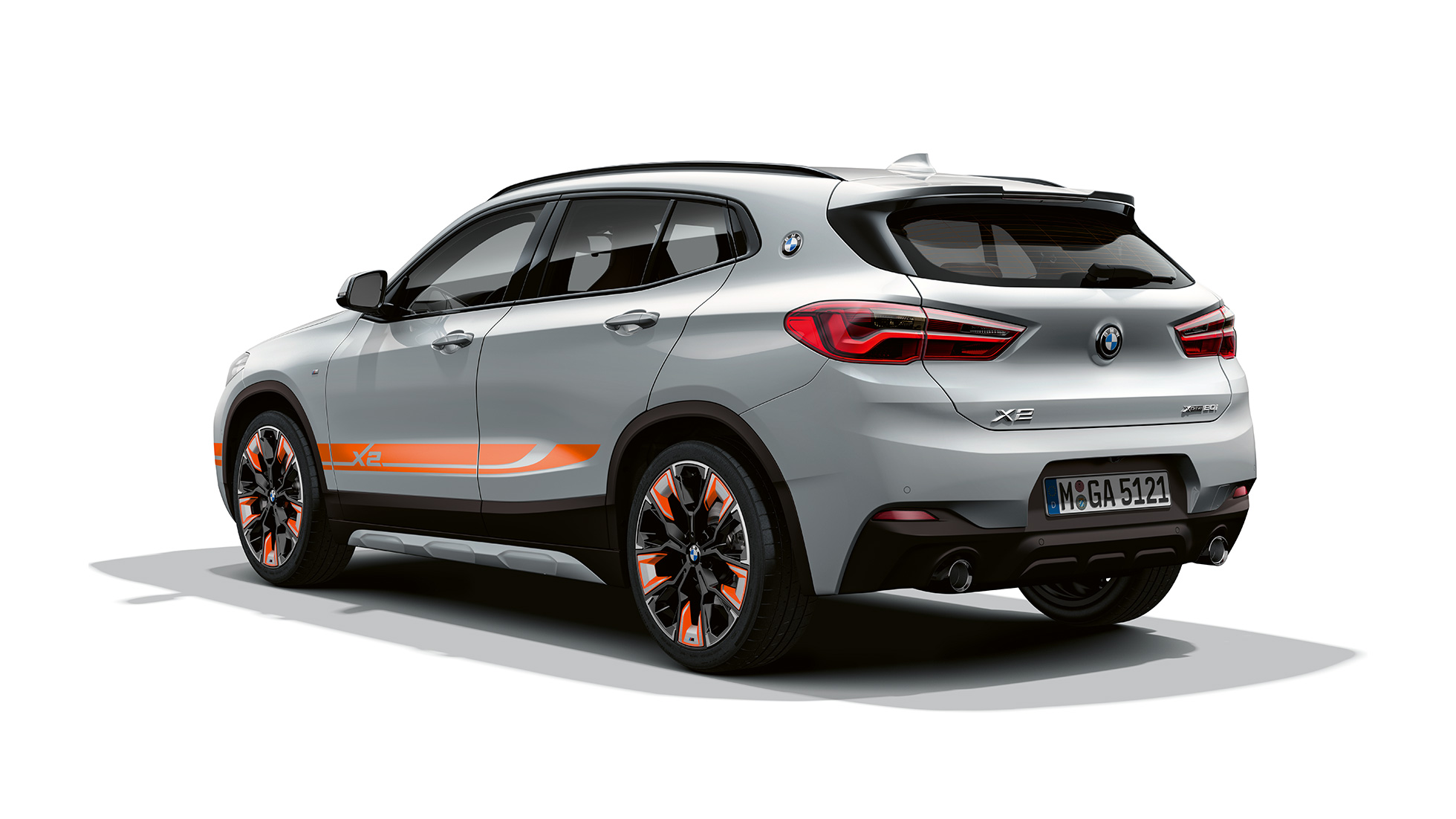 Three quarter rear view BMW X2 SUV Model Edition M Mesh F39 BMW X2 SUV Model Edition M Mesh 2020 F39 Brooklyn Grey three quarter rear view