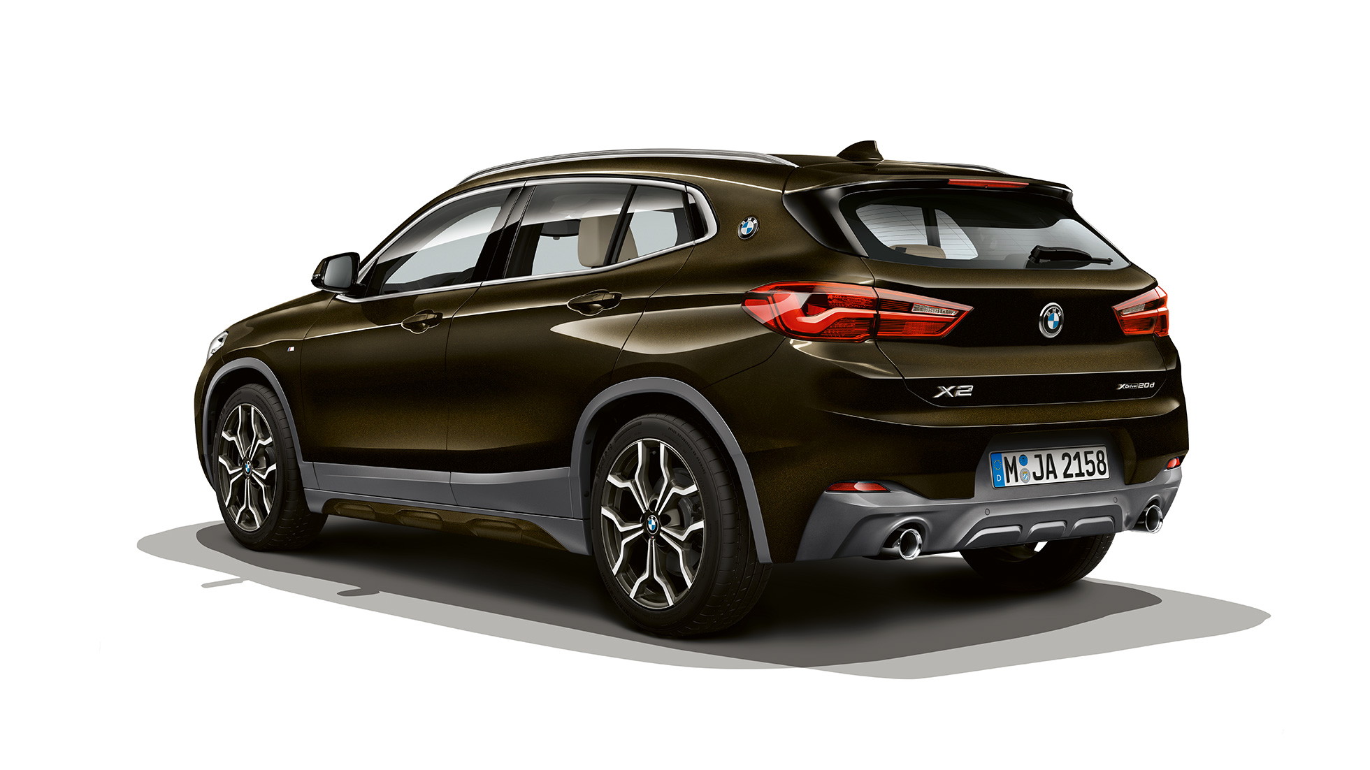 Three quarter rear view BMW X2 SUV sDrive20i model M Sport X F39 BMW X2 SUV sDrive20i model M Sport X 2018 F39 Sparkling Storm brilliant effect three quarter rear view