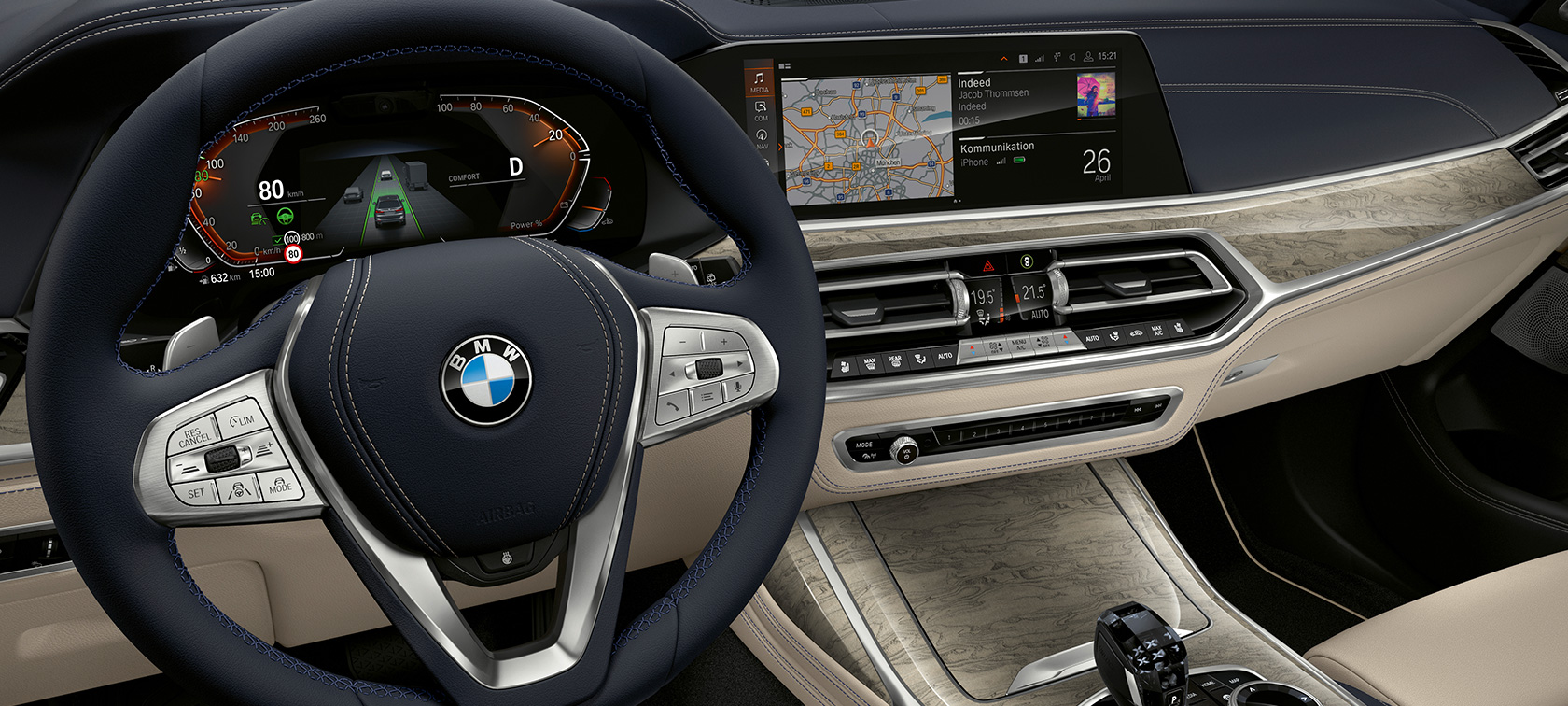 BMW X7 SUV innovative features G07 BMW X7 SUV cockpit with focus on instrument cluster and driver’s panel G07