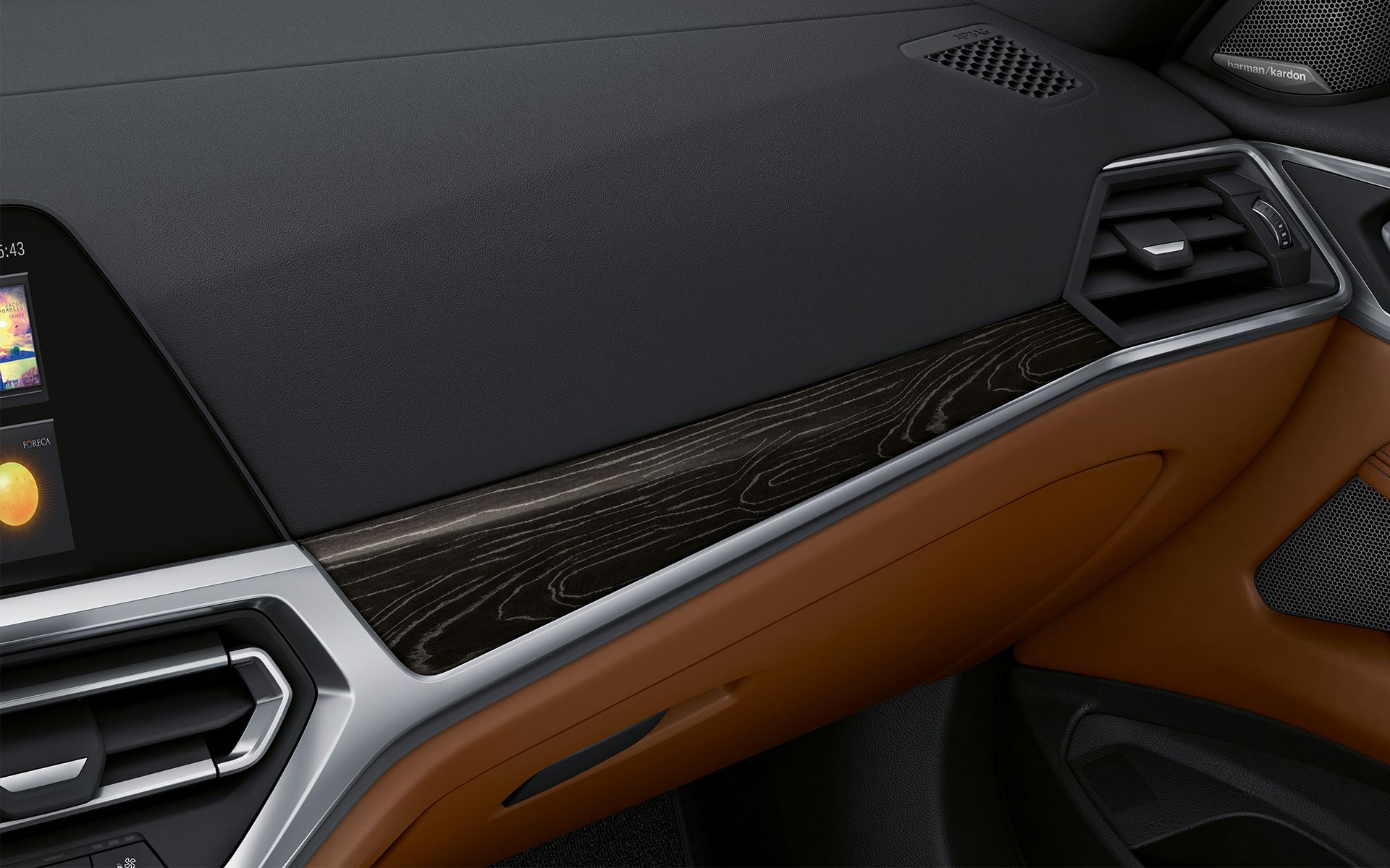 BMW Individual trim finishers fine-wood trim 'Fineline' Black with silver effect close-up BMW Individual trim finishers fine-wood trim 'Fineline' Black with silver effect close-up