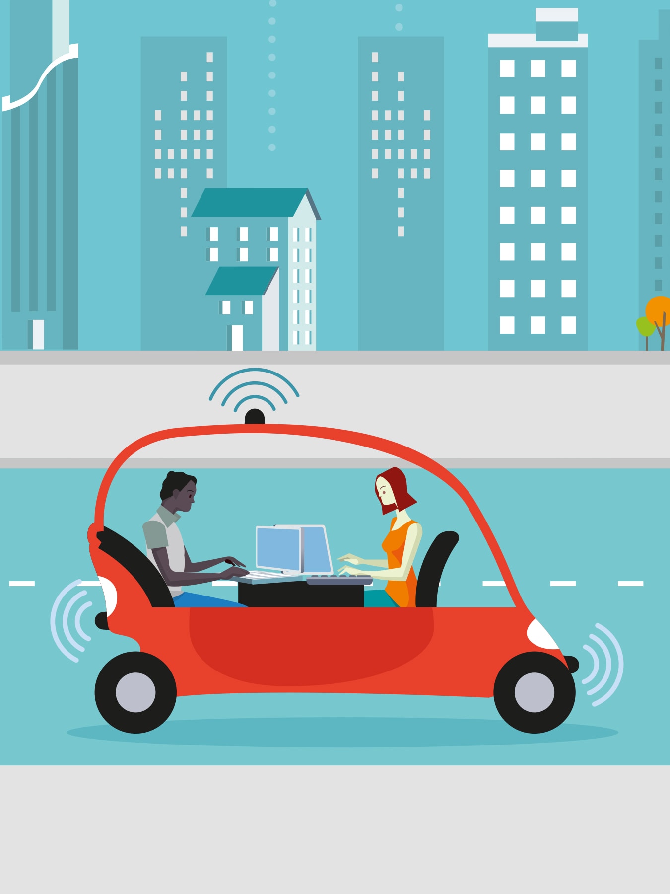 L'immagine mostra l'ufficio di guida grazie alla WIFI in macchina