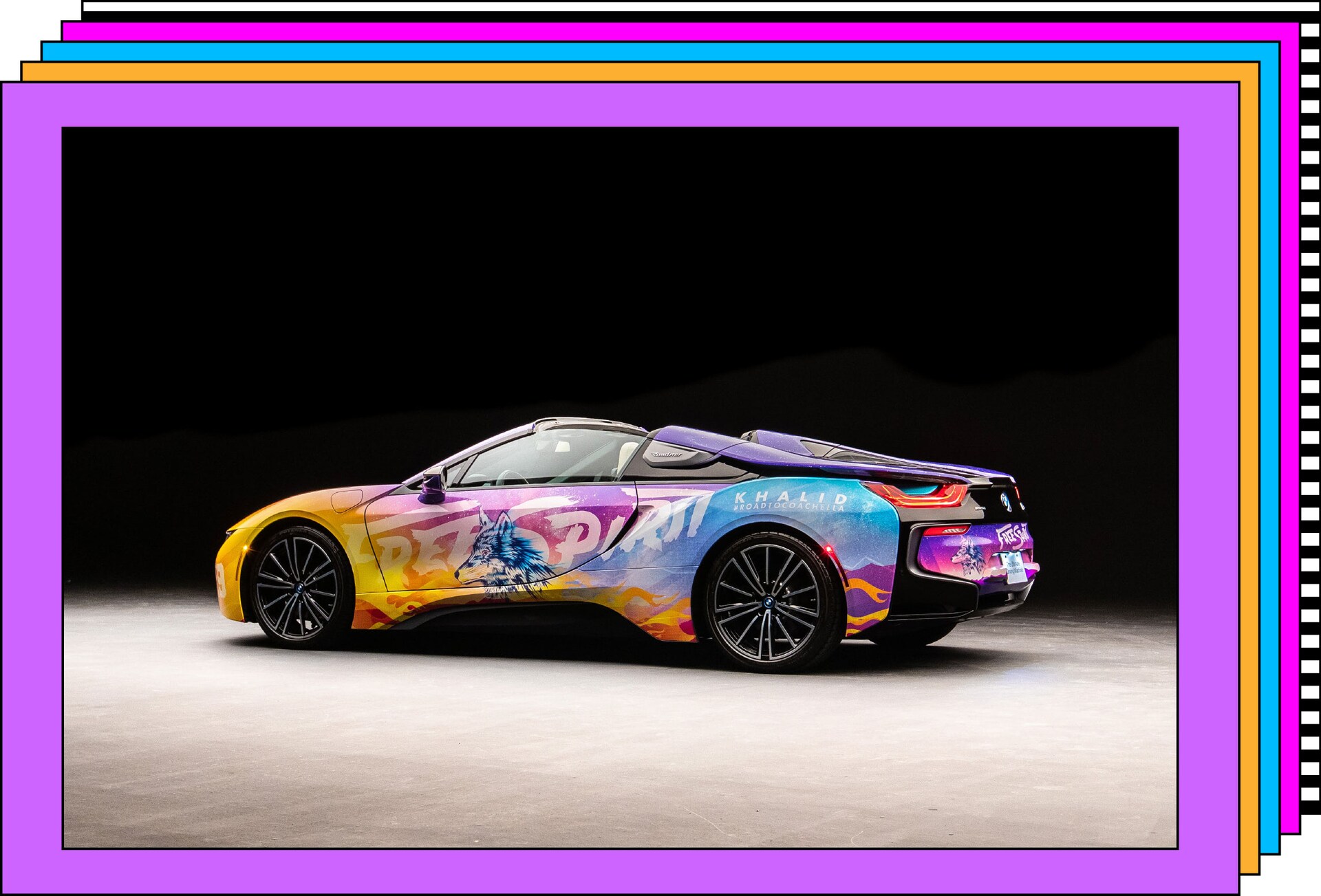 Para Khalid, los lobos del capó, los laterales y la trasera del BMW i8 Roadster personalizado simbolizan valentía, fortaleza e independencia.