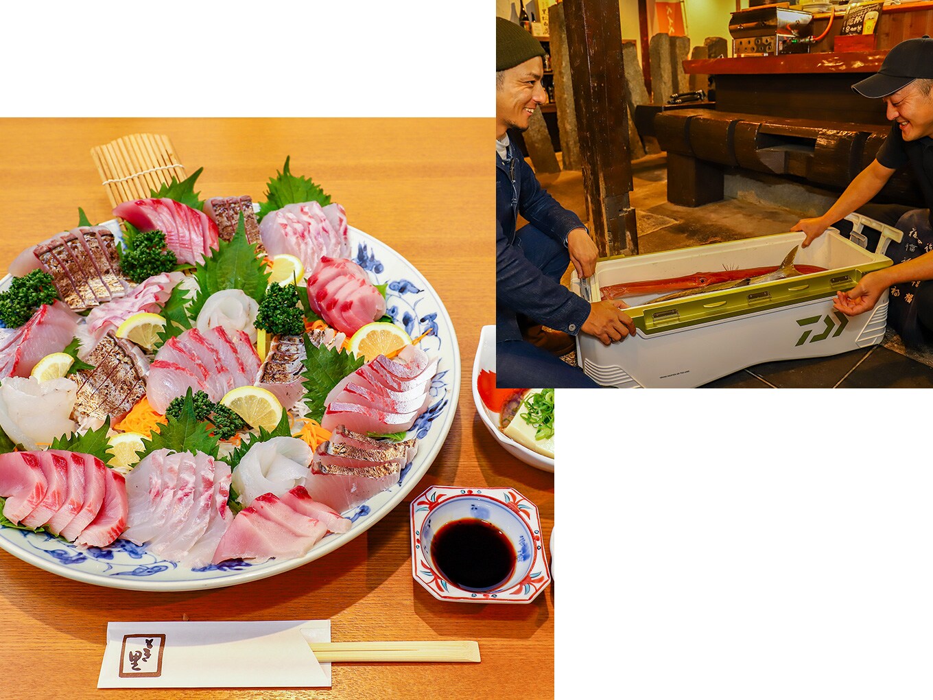 釣った魚を店主に渡す末永さん