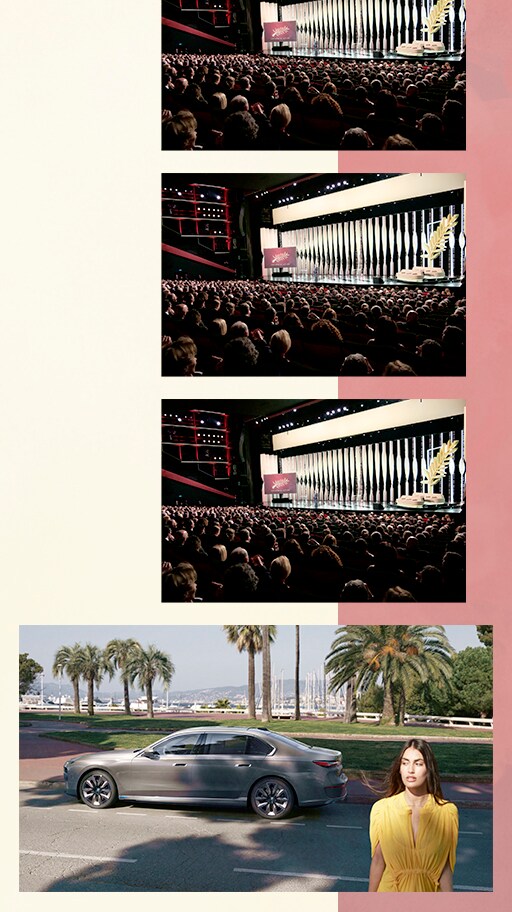 Filmfestspiele Cannes, Filmwelt, BMW, BMW i7, Luxusauto, Hybridauto, Elektroauto, roter Teppich, Leinwand, Kino, Glamour, Schauspieler, Goldene Palme